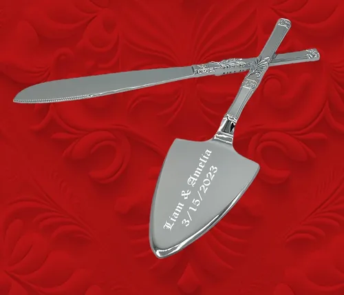 Vista 2 de GIFTS INFINITY Juego de cuchillo personalizado para pastel de boda y servidor con grabado, juego de utensilios de corte de pasteles, regalo