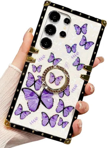 Vista 47 de Funda Rectangular de Lujo Femenina Compatible con iPhone 16 Pro Max Diseñada con Soporte de Anillo de Diamante con Función de Atril