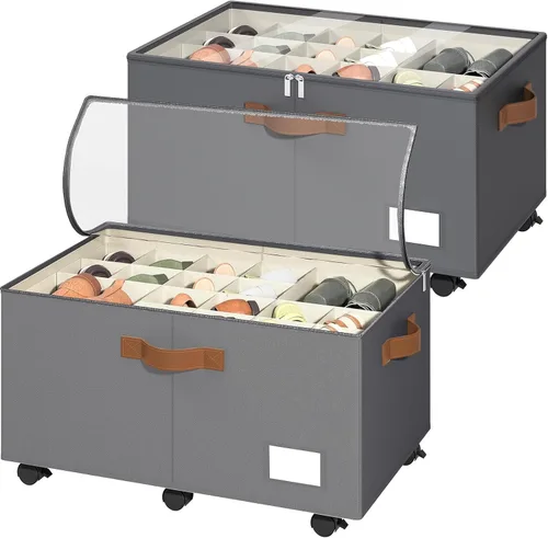 Vista 12 de Foyego Organizador de zapatos para armario, organizador de zapatos con ruedas y divisores ajustables, caja de almacenamiento de zapatos apilable