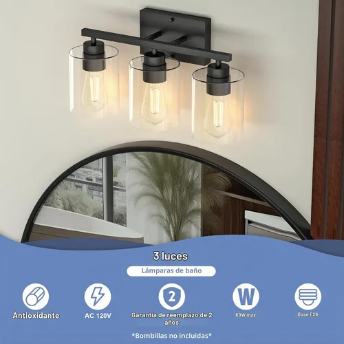 Vista 3 de Honesorn Lámparas de tocador de baño de 3 luces, 18 pulgadas, 60 W, negro