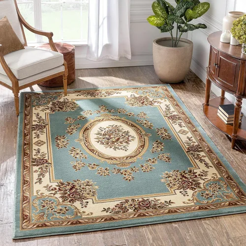 Vista 14 de Alfombra de pastoral con medallón de tejido suave y grueso, estilo europeo, con diseño floral y tradicional, fácil de limpiar, moderna, clásica