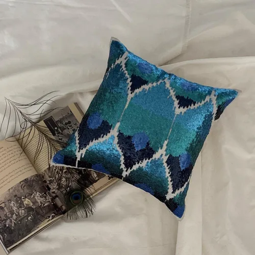 Vista 186 de The HomeCentric Funda de almohada con cremallera, funda de cojín azul de 12 x 12 pulgadas, funda de cojín de algodón bordado para sofá, diseño