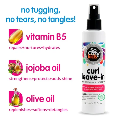 Vista 3 de So Cozy - Espray acondicionador sin enjuague, desenredante de cabello para niños y acondicionador para cabello rizado, sin parabenos, rizos sin