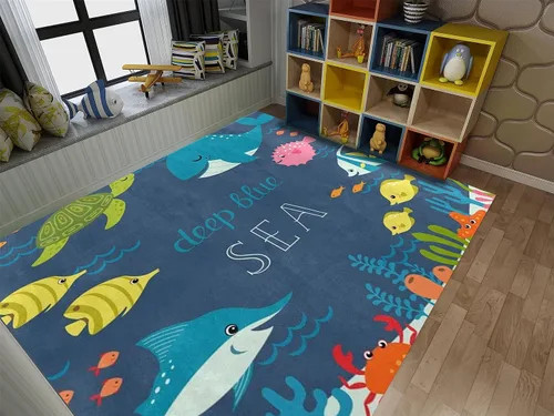 Vista 15 de Alfombra de área de dibujos animados para niños, 2 x 3 pies, lindo dinosaurio de animales, alfombra decorativa para habitación de bebé, alfombra