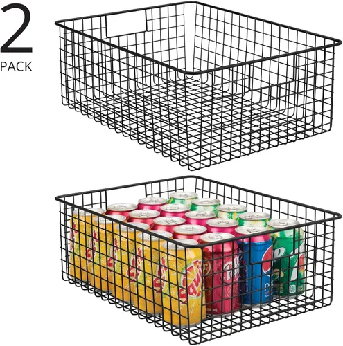 Vista 2 de mDesign Cesta organizadora de almacenamiento de alimentos de alambre de metal con asas para organizar armarios de cocina, estante de despensa, baño