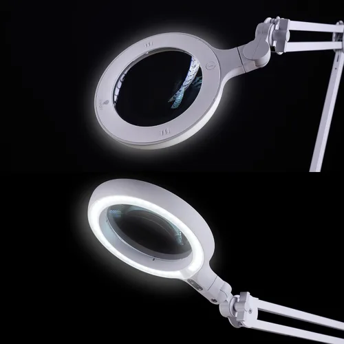 Vista 4 de Omega 5 - Lámpara de aumento LED de alta calidad con lentes de vidrio intercambiables, brazo ajustable e interruptor de atenuación