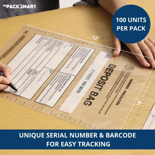Vista 4 de Bolsas de plástico transparente de 9 x 12 pulgadas Depósitos bancarios seguros, manejo de efectivo o transporte seguro de divisas Códigos