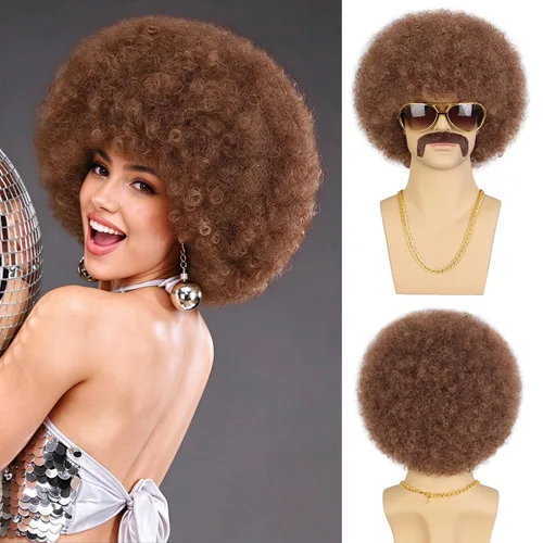 Vista 8 de Peluca de cabello sintético corto y rizado para hombre, para disfraz de Halloween, cosplay Verde