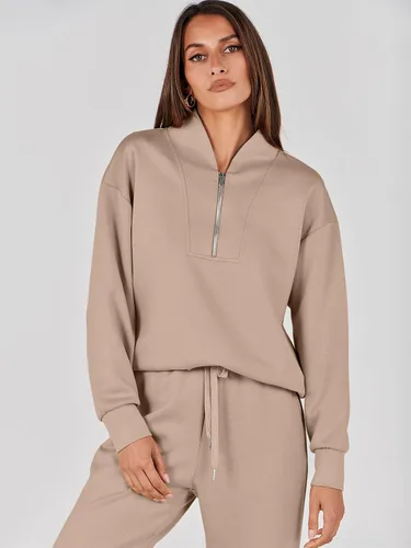 Vista 8 de ANRABESS Womens 2 Piece Outfits Sweatsuit Half Zip Long Sleeve Cropped Sweatshirt Jogger Sweatpants Travel Tracksuit Set