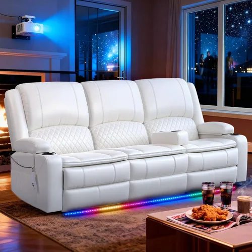 Vista 41 de Sofá reclinable de 3 plazas, sofá reclinable con consola elevable (terciopelo, gris)