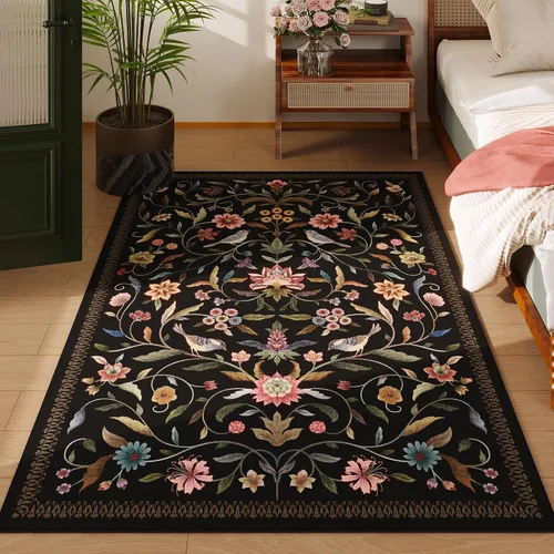 Vista 23 de Alfombra de entrada vintage con medallón floral de 2 x 3 pulgadas, lavable a máquina, alfombra de entrada de pelo bajo, suave, pequeña, alfombra