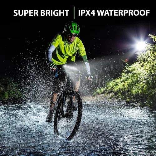 Vista 5 de Luces de bicicleta, luz de bicicleta súper brillante de 8000 mAh, 2600 lúmenes, 5 LED, recargable, faro, impermeable, 4 modos, función de banco