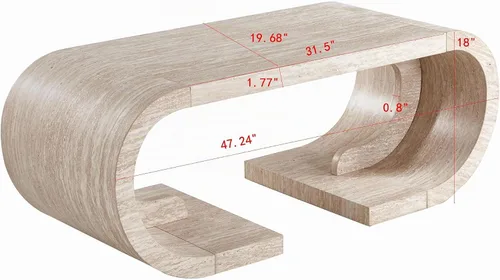 Vista 2 de SSLine Mid-Century - Mesa de centro curvada de 47.24 pulgadas con base de pedestal, mesa central de madera en forma de C para sala de estar