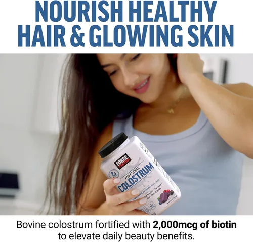 Vista 4 de Suplemento de calostro impresionante Force Factor, bayas y crema, 60 masticables suaves Bovine Colostrum with Biotin, Grass-Fed, Antibiotic-Free