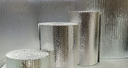 Vista 4 de Rollos de aislamiento de aluminio reflectante de burbujas de doble cara, lámina de protección térmica de aluminio, envoltura de barrera radiante