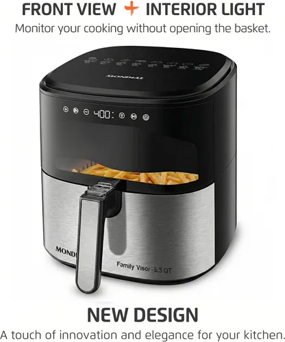 Vista 10 de Mondial Air Fryer Digital 5.3 litros (5.3QT) - Freidora eléctrica con pantalla y acabado de acero inoxidable - 1800W - Negro