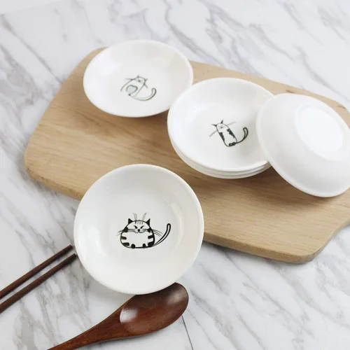 Vista 5 de FUYU Plato de cerámica para salsas de gato, 6 piezas, plato de aperitivo, plato lateral, 4 pulgadas