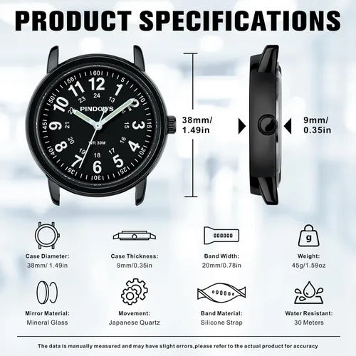 Vista 5 de PINDOWS Watches for Women, Easy Read Analog, Casual & Nurse Silicone Band