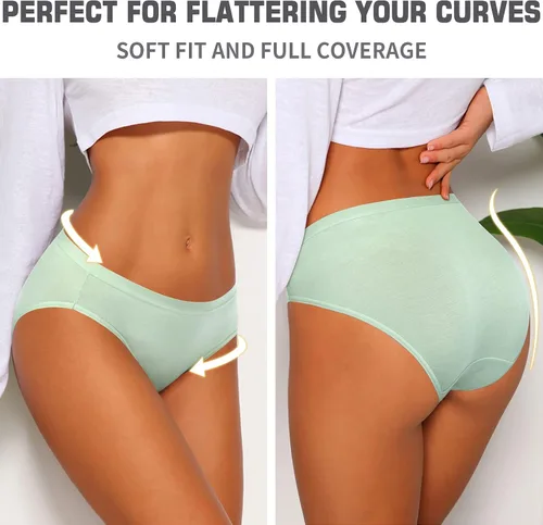 Vista 3 de CULAYII Calzones de algodón para mujer, corte alto, cobertura completa, elásticos, frescos, ropa interior para mujer