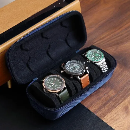 Vista 2 de Caja organizadora de reloj para hombres o mujeres, estuche de viaje para 3 relojes, soporte portátil de almacenamiento para relojes de pulsera