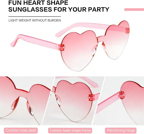 Vista 54 de Lentes de sol con forma de corazón, 2 pares de lentes de sol en forma de corazón, gafas de sol rave para mujeres, regalos de fiesta