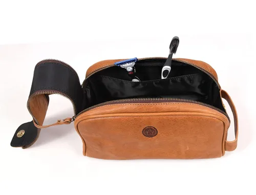 Vista 3 de Leather Toiletry Travel Pouch Leather Waterproof Dopp Kit By Aaron Leather Goods