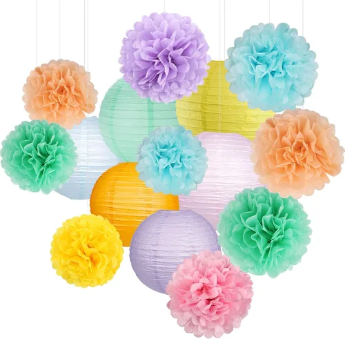 Vista 12 de Linternas de papel pompones de papel negro y dorado para decoración Negro/dorado