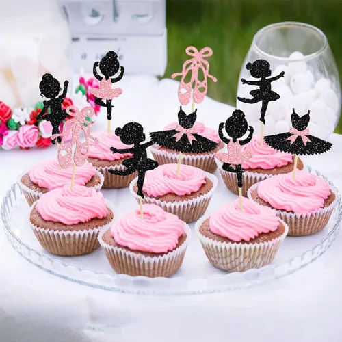 Vista 5 de Gyufise 30 piezas de tutú de bailarina para cupcakes con purpurina negra para ballerina, decoración de cupcakes para bailarina, baby shower, fiesta