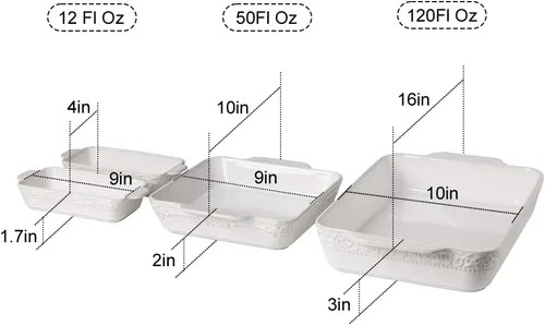 Vista 3 de Sweejar Juego de 4 cazuelas para horno, utensilios de cerámica para hornear, platos rectangulares para hornear con asas, sartenes para lasaña