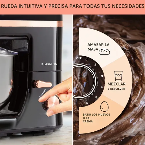 Vista 5 de KLARSTEIN Bella Elegance - Batidora eléctrica de pie, molinillo, batidora de carne, batidora de alimentos, batidora de masa, batidora, cuenco