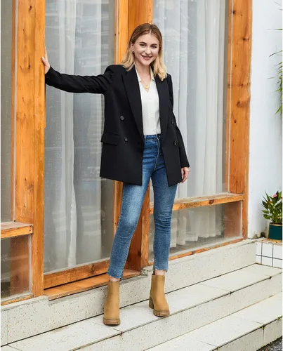 Vista 16 de starmerx Botines de plataforma para mujer, botas Chelsea elásticas, tacón medio, botines sin cordones