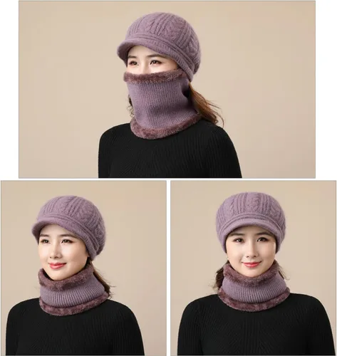 Vista 7 de Gorro de invierno para mujer, con forro polar, cálido, tejido, holgado, con visera