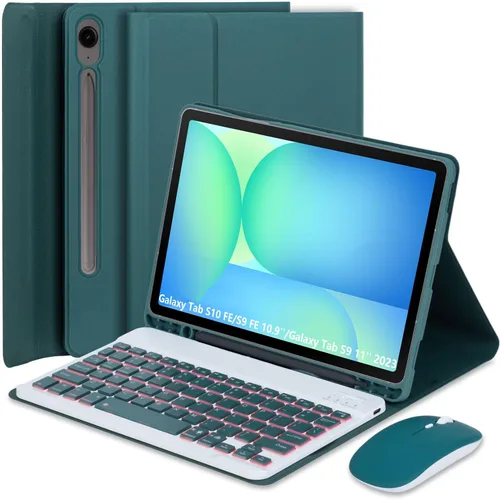 Vista 10 de Funda de teclado para Samsung Galaxy Tab S10 Lite/S10 FE/S9 FE de 10.9 pulgadas/Galaxy Tab S9 de 11 pulgadas 2023, mouse y teclado Bluetooth