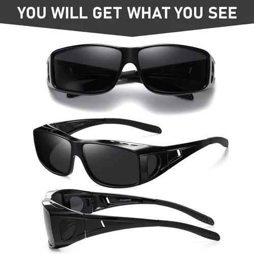 Vista 6 de Wzerry Gafas de sol polarizadas que se ajustan sobre los anteojos, protección UV envolvente para hombres y mujeres, conducción y actividades al aire