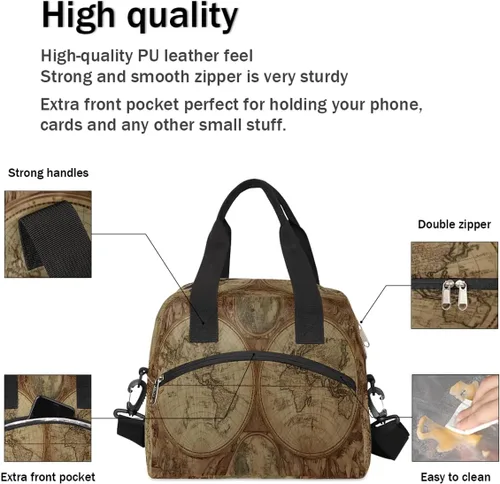 Vista 5 de Bolsa de almuerzo con diseño de globo y mapa del mundo, organizador aislante, impermeable, para hombres y mujeres, bolso de mano, correa ajustable