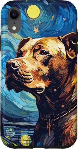 Vista 25 de Funda para iPhone 16 Pitbull Starry Night para perro, mamá, perro, papá