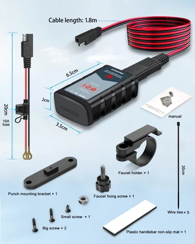 Vista 7 de EXTRACTME Cargador USB de motocicleta de 6.8 A, carga rápida 3.0 Dual USB Cargador de teléfono para motocicleta con voltímetro e interruptor