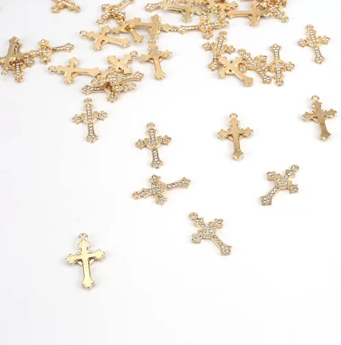 Vista 3 de 30 dijes de cruz de diamantes de imitación para hacer joyas, bricolaje, collares, pulseras