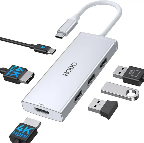 Vista 10 de HODO Docking Station to Dual HDMI Monitors USB C to Dual HDMI Adapter 4K Gris