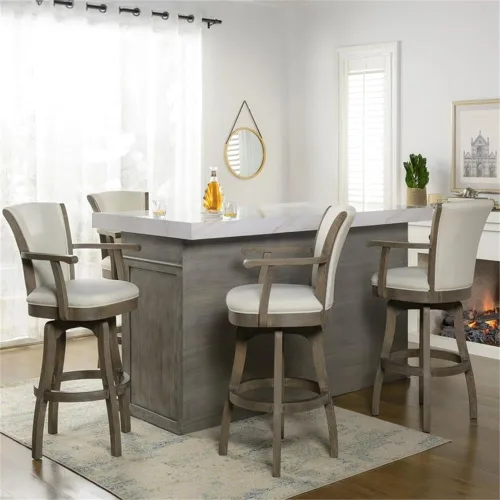 Vista 2 de Jennifer Taylor Home Williams - Taburete giratorio de 31 pulgadas con reposabrazos, lino blanco