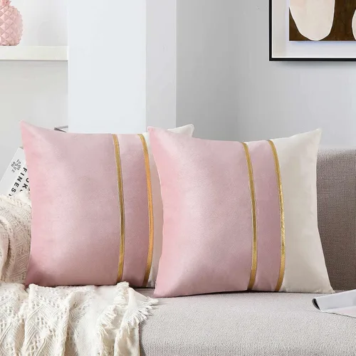 Vista 11 de WACOMECO Fundas de almohada de terciopelo, paquete de 2 fundas de cojín decorativas suaves con cuero dorado para sofá, dormitorio, sala de estar