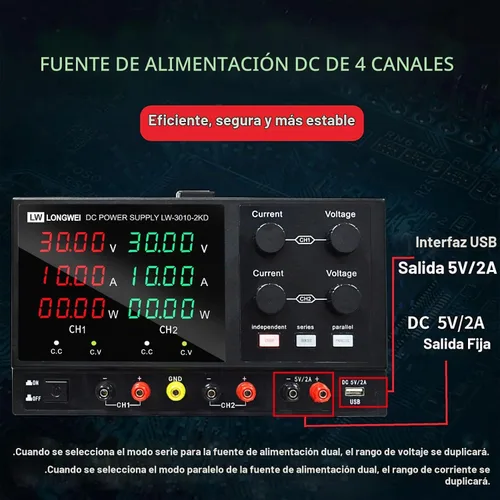 Vista 7 de Fuente de alimentación de CC variable, 4 canales 30 V 10 A 2 x 300 W ajustable conmutación regulada DC fuente de alimentación con pantalla