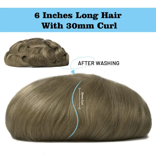 Vista 3 de Toupee para hombres, 8x10 pulgadas 0.002 in piel sintética fina para hombre, cabello humano tipo tupé, rubio sucio para hombre, peluca de cabello