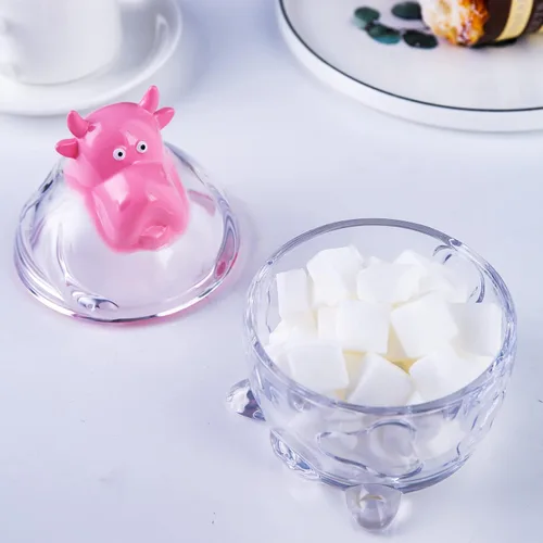 Vista 2 de Diamond Star Tarro decorativo para dulces, frasco pequeño de vidrio con tapa, tarro de almacenamiento de bufé de dulces (hipopótamo rosa)