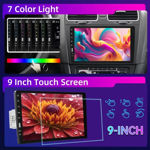 Vista 7 de Estéreo de coche de 9 pulgadas con pantalla táctil de un solo DIN compatible con Apple Carplay y Android Auto, radio de coche Bluetooth con cámara