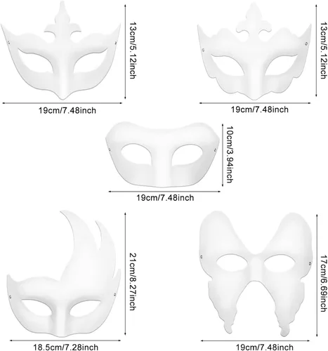 Vista 2 de Paquete de 40 máscaras de papel de Mardi Gras de color blanco liso para mascarada, máscaras de papel de media cara para mujeres, hombres y adultos