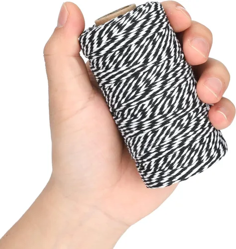 Vista 4 de jijAcraft Cordel de Hilo Blanco y Negro, 328 Pies de Cordel de Panaderos de Navidad, Cuerda de Empaque Resistente de 2MM para Manualidades DIY