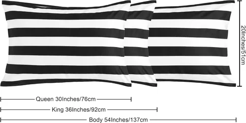 Vista 5 de NTBAY Juego de 2 fundas de almohada a rayas Queen de microfibra cepillada de 1800 hilos a rayas blancas y negras, súper suaves y acogedoras