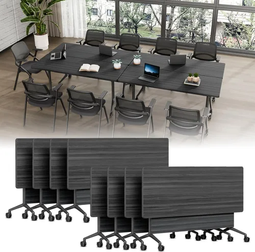 Vista 54 de Mesa de conferencias plegable, mesas de sala de conferencias con ruedas, mesa rectangular grande y plegable para reuniones de 6 a 12 personas, mesa