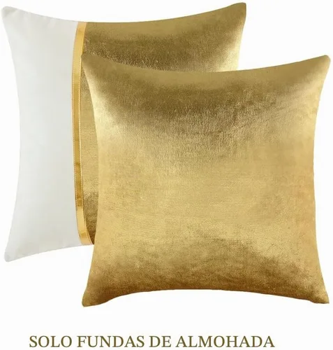 Vista 6 de Fancy Homi Paquete de 4 fundas de almohada decorativas para sala de estar, sofá cama, retazos de terciopelo con cuero dorado, decoración moderna